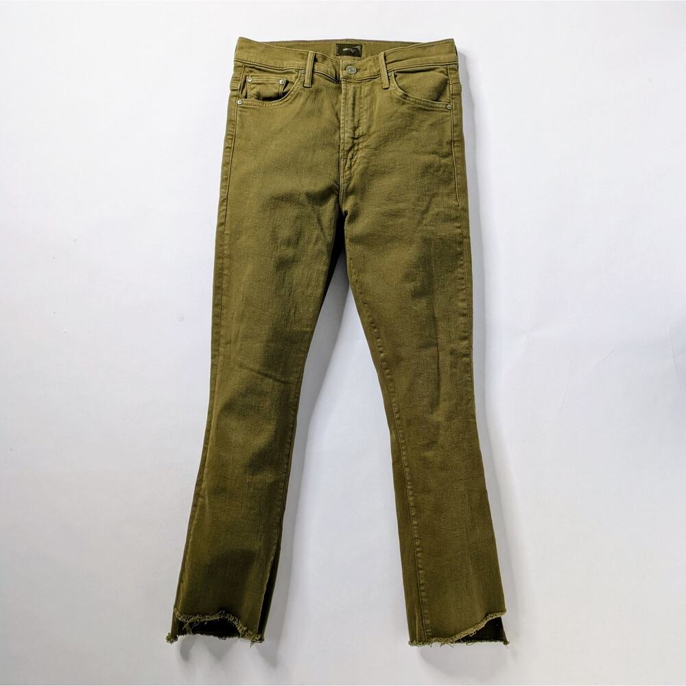 MOTHER Olive Cargo Green Cropped Jeans with Raw Hem